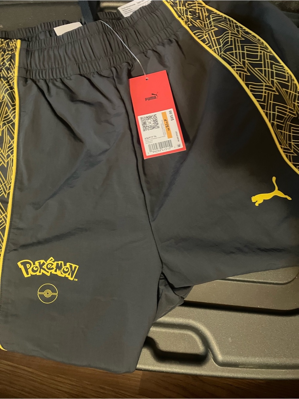 Puma Kids Black Shorts with Yellow Pokémon Accents